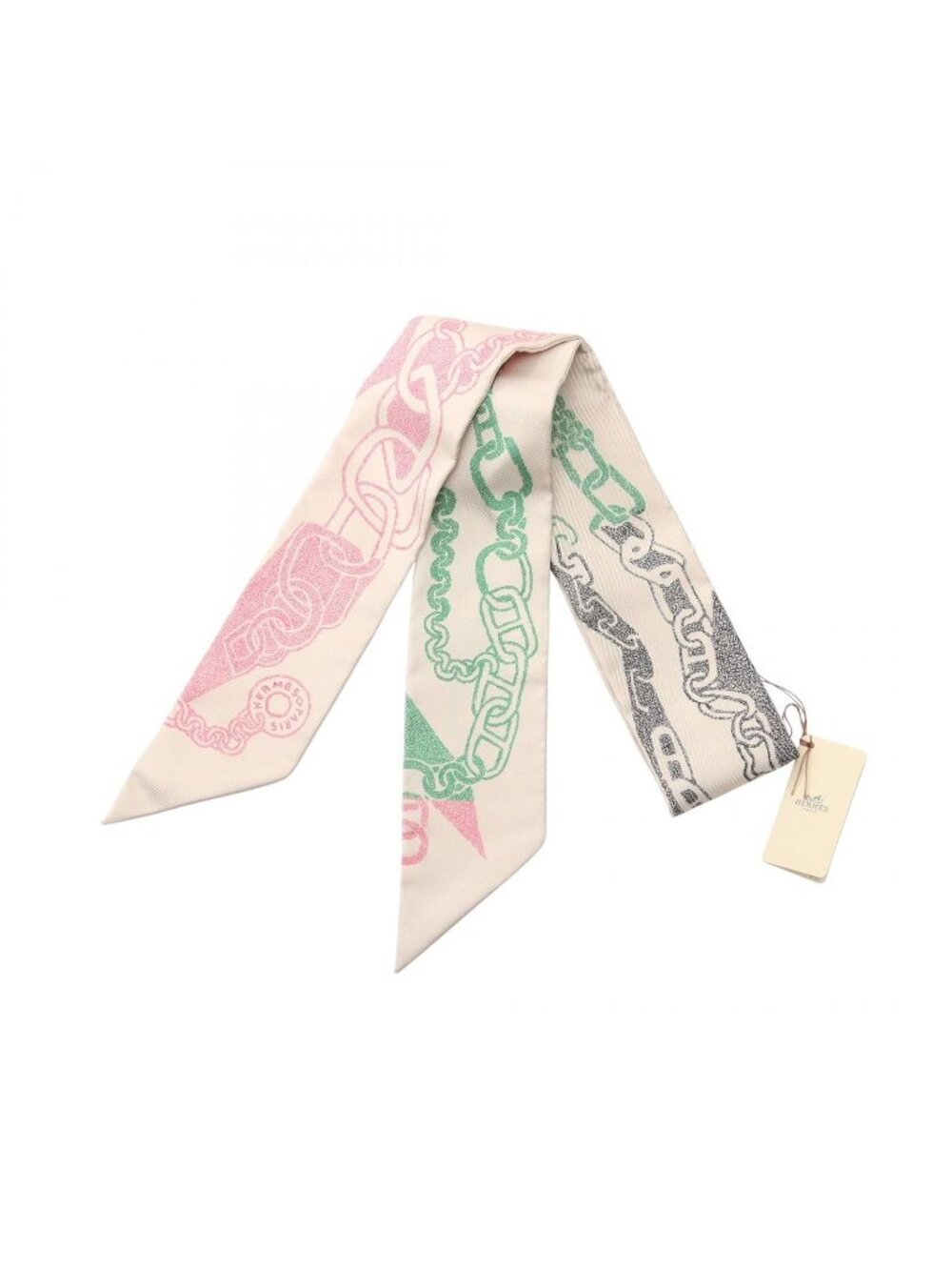 Hermes Scarf Twilly Boucles Et Maillons Fiselle Rose Vif Silk